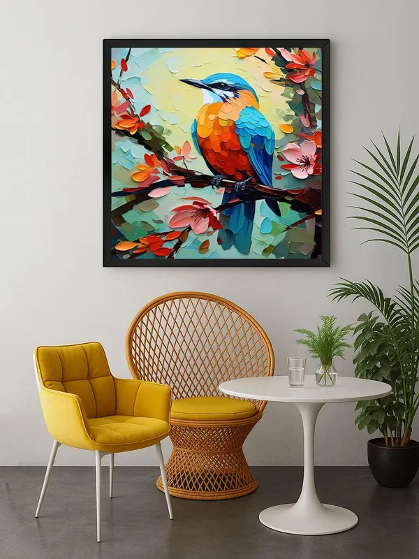 Box_Fiber_Frame_Colorful_Bird_on_Branch_Canvas-Wrapped_Painting_36X36_-_Nature_Art_for_Home_Decor_(BLF36X360449)
