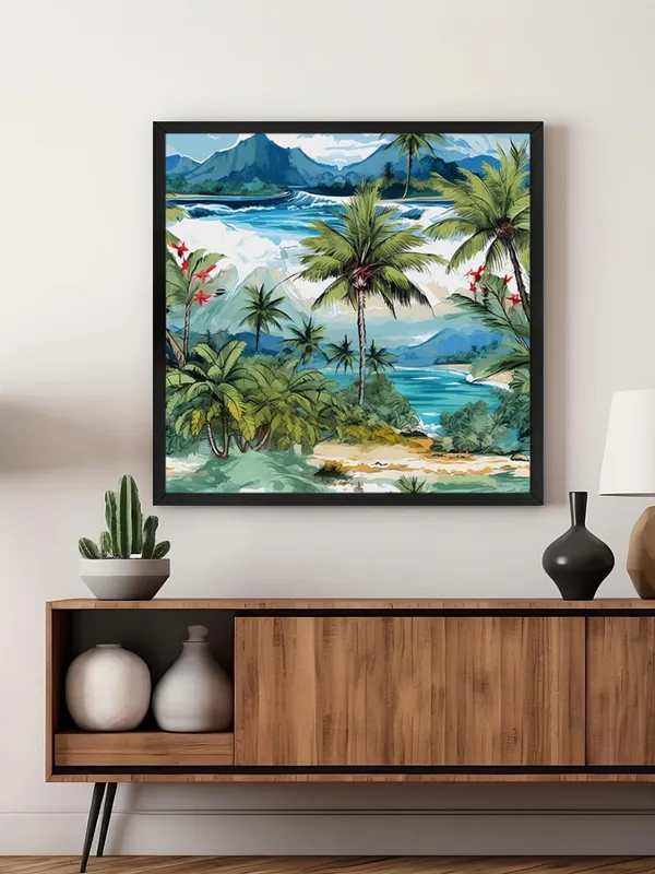 Box_Fiber_Frame_Tropical_Beach_Art_Print_-_Vibrant_Palm_Trees,_Mountains,_and_Turquoise_Sea_Painting_for_Exotic_Home_D�cor_(BLF36X360146)