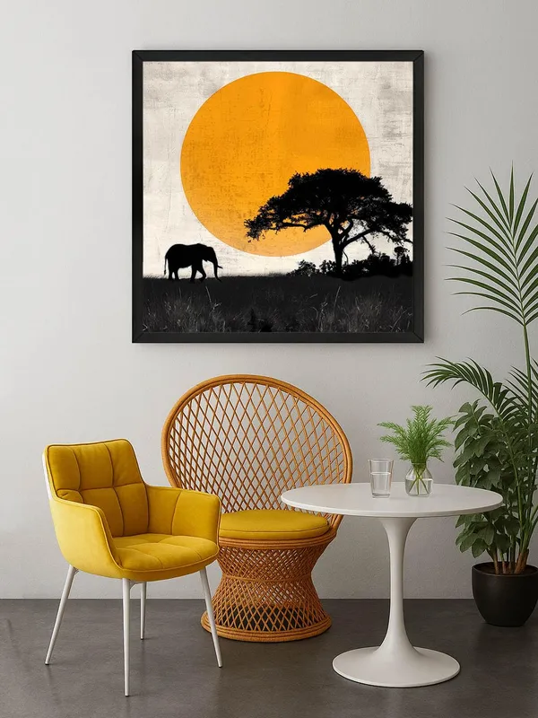Box_Fiber_Frame_Canvas-Wrapped_African_Elephant_Sunset_Painting_24X24_-_Nature_Inspired_Wall_Art_(BLF24X240491)