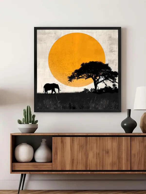 Box_Fiber_Frame_Canvas-Wrapped_African_Elephant_Sunset_Painting_24X24_-_Nature_Inspired_Wall_Art_(BLF24X240491)