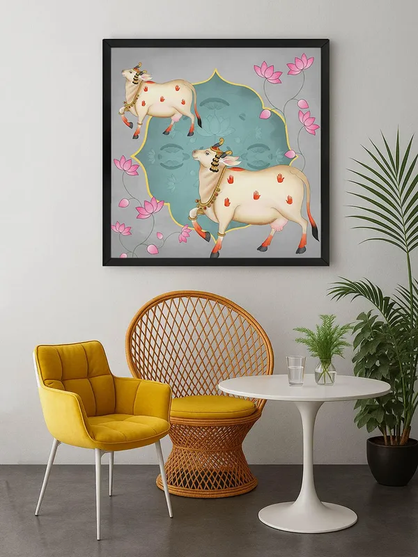 Box_Fiber_Frame_Ornamental_Cow_and_Lotus_Flower_Art_Print_-_Decorative_Traditional_Painting_with_Soft_Color_Palette_and_Elegant_Gold_Accents_(BLF24X240170)