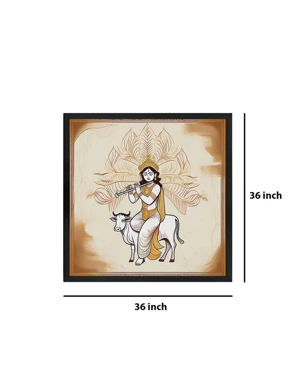 Box_Fiber_Frame_Traditional_Indian_Art_Print_-_Lord_Krishna_Playing_Flute_on_Cow_with_Intricate_Gold_Accents_for_Elegant_Home_Decor_(BLF36X360151)