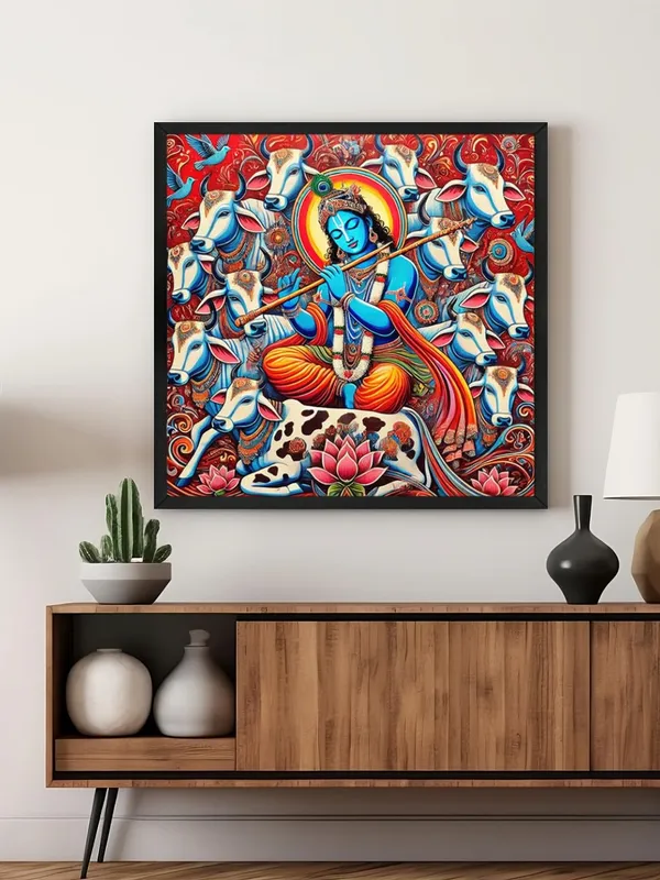 Box_Fiber_Frame_Lord_Krishna_Playing_the_Flute_Surrounded_by_Sacred_Cows_-_Canvas_Painting_|_Krishna_Art,_Hindu_Religious_Painting,_Indian_Mythology_D�cor_(BLF24X240240)