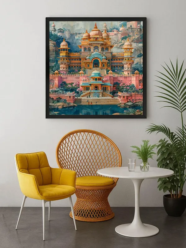 Box_Fiber_Frame_A_richly_detailed_illustration_of_a_grand_Indian_palace_nestled_among_lush_hills_indian_paintings_for_living_room_(BLF24X240205)