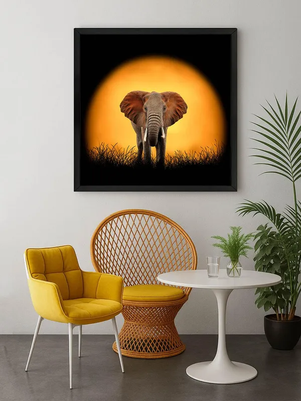 Box_Fiber_Frame_Sunset_Elephant_Canvas-Wrapped_Painting_36X36_-_Wildlife_Silhouette_at_Dusk_(BLF36X360351)