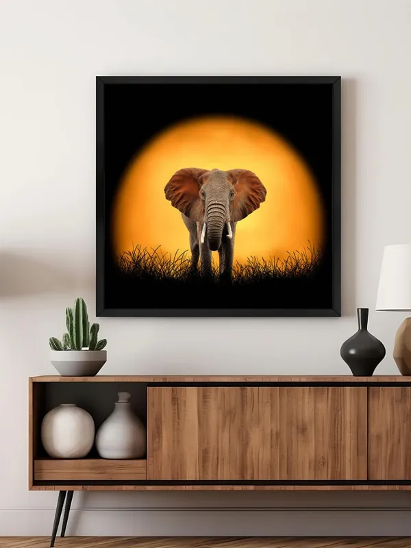 Box_Fiber_Frame_Sunset_Elephant_Canvas-Wrapped_Painting_36X36_-_Wildlife_Silhouette_at_Dusk_(BLF36X360351)