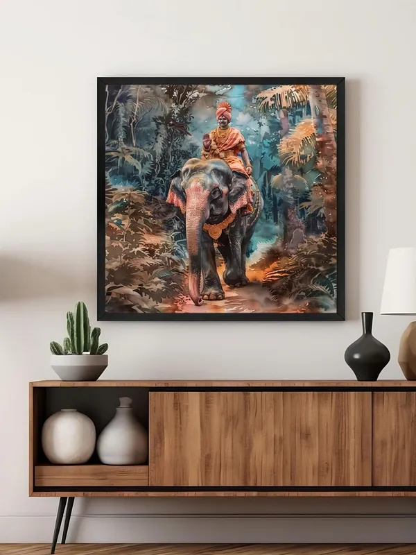Box_Fiber_Frame_Elephant's_Journey_Through_the_Jungle_a_man_riding_an_elephant_through_a_lush,_tropical_foresttropical_forest_(BLF24X240176)