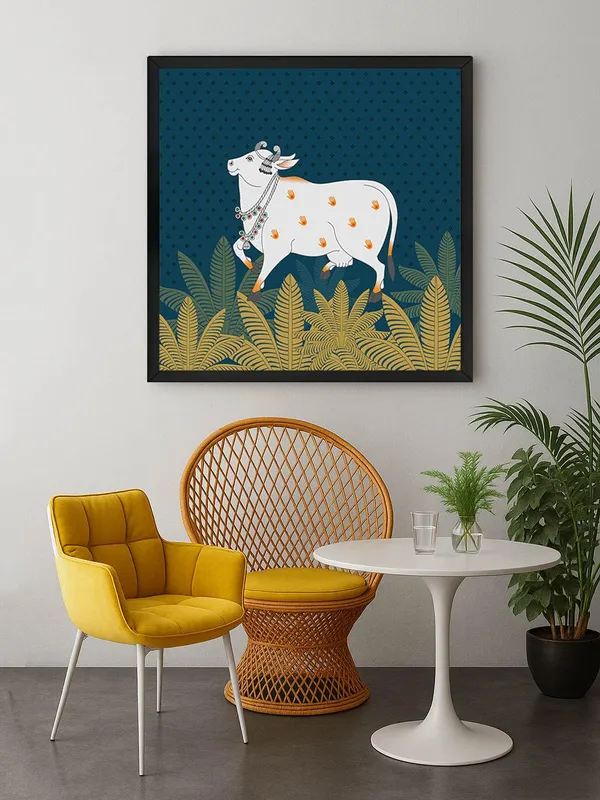 Box_Fiber_Frame_Traditional_Indian_Cow_Art_Print_-_Decorative_White_Cow_with_Gold_Foliage_on_Deep_Blue_Background_for_Elegant_Home_D�cor_(BLF24X240156)