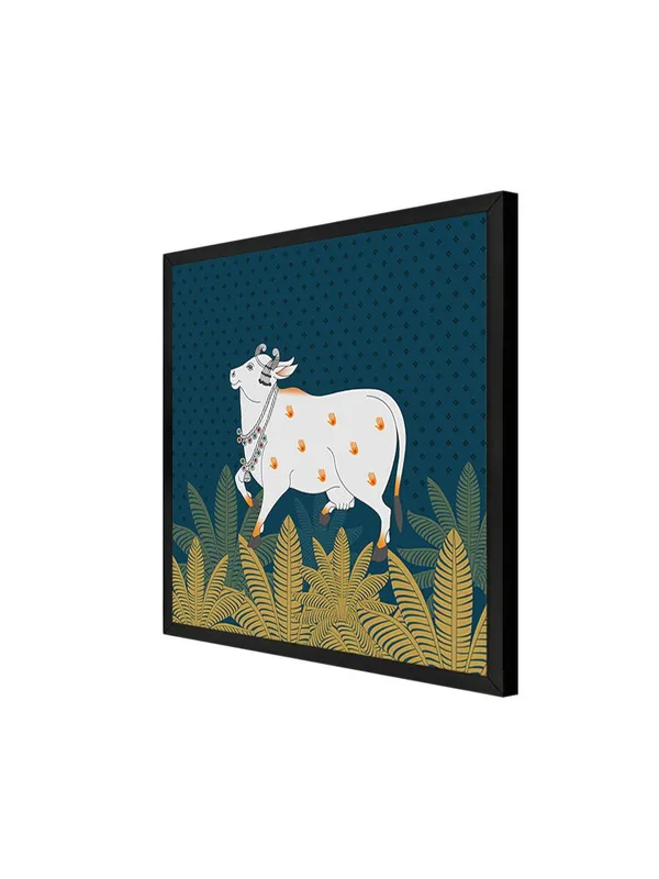 Box_Fiber_Frame_Traditional_Indian_Cow_Art_Print_-_Decorative_White_Cow_with_Gold_Foliage_on_Deep_Blue_Background_for_Elegant_Home_D�cor_(BLF24X240156)