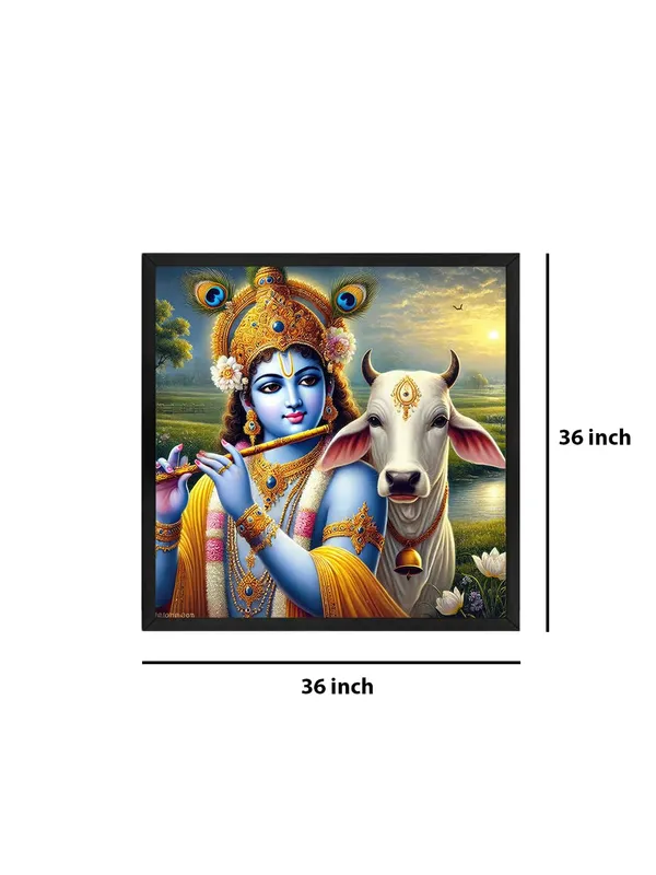 Box_Fiber_Frame_Canvas_Wrapped_Painting_of_Krishna_with_Cow_in_Rural_Scenery_-_Traditional_Indian_Decor_for_Home_-36X36_Inches_(BLF36X360513)