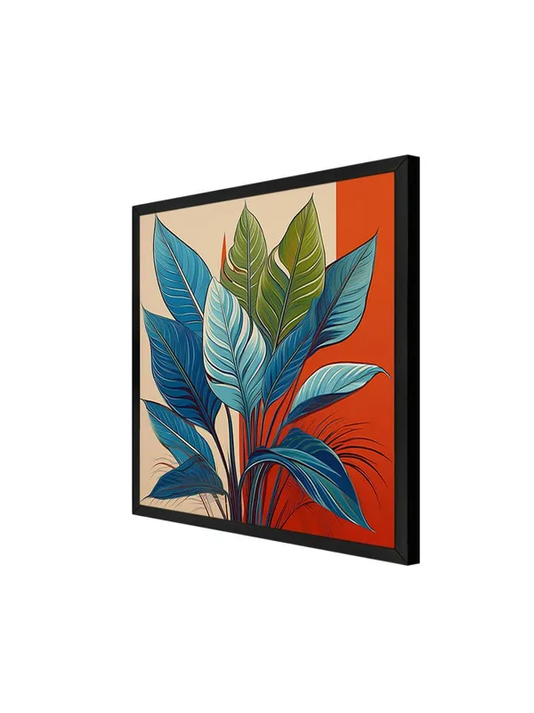 Box_Fiber_Frame_Modern_Botanical_Art_Print_-_Blue_and_Green_Leaves_on_Red_and_Beige_Background_for_Contemporary_Home_D�cor_(BLF24X240135)