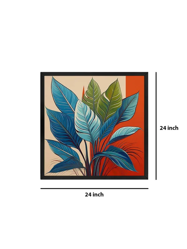 Box_Fiber_Frame_Modern_Botanical_Art_Print_-_Blue_and_Green_Leaves_on_Red_and_Beige_Background_for_Contemporary_Home_D�cor_(BLF24X240135)