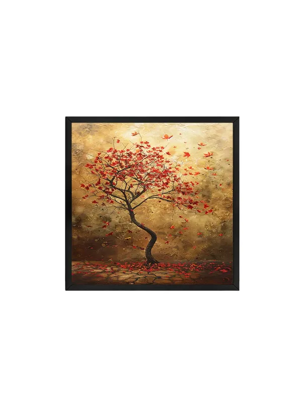 Box_Fiber_Frame_Autumn's_Whisper_a_solitary_tree_with_red_leaves_with_leaves_gently_falling_to_the_ground_tree_of_life_wall_painting_(BLF36X360185)