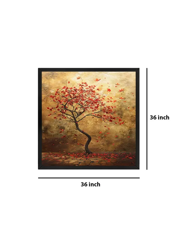 Box_Fiber_Frame_Autumn's_Whisper_a_solitary_tree_with_red_leaves_with_leaves_gently_falling_to_the_ground_tree_of_life_wall_painting_(BLF36X360185)