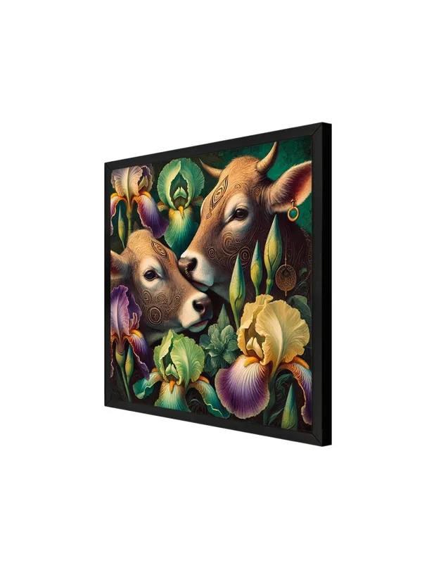 Box_Fiber_Frame_Canvas_Wrapped_Painting_of_Two_Cows_with_Flowers_-_Rustic_Art_for_Traditional_Homes_-_24X24_Inches_(BLF24X240560)
