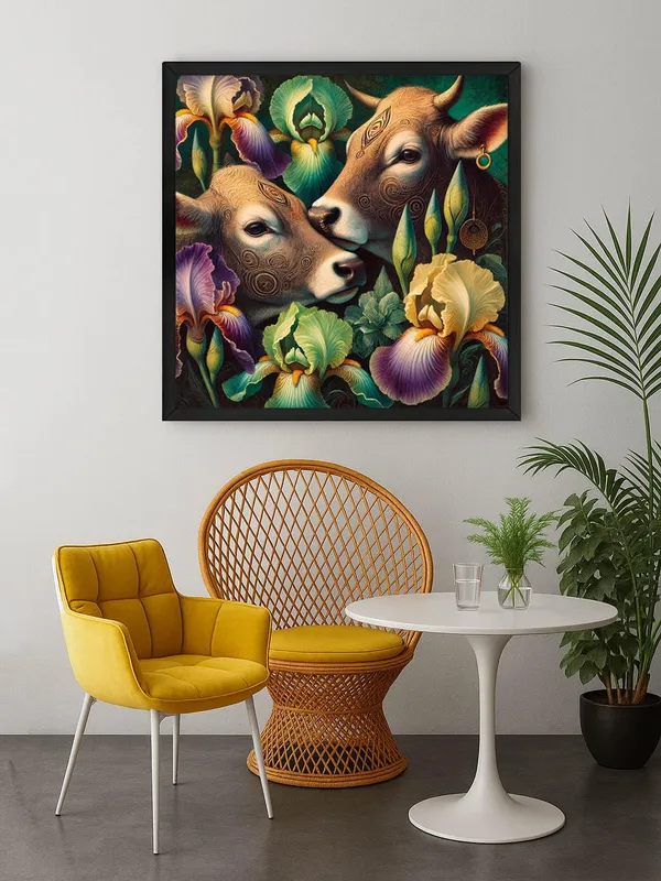 Box_Fiber_Frame_Canvas_Wrapped_Painting_of_Two_Cows_with_Flowers_-_Rustic_Art_for_Traditional_Homes_-_24X24_Inches_(BLF24X240560)