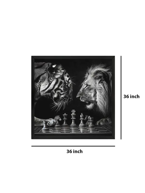 Box_Fiber_Frame_Chess_Match_Between_Tiger_and_Lion_Canvas-Wrapped_Painting_36X36_-_Black_and_White_Symbolism_(BLF36X360371)