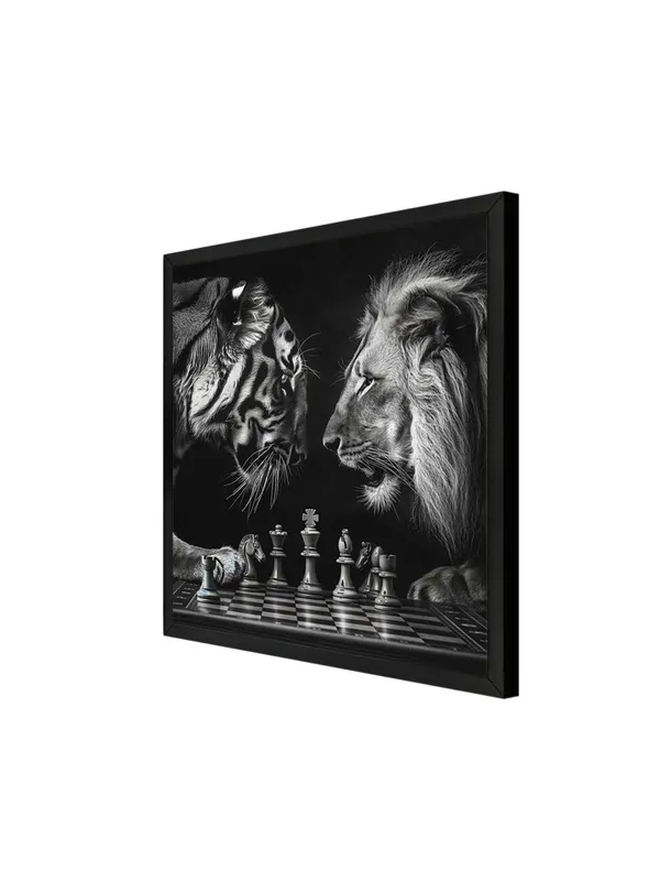 Box_Fiber_Frame_Chess_Match_Between_Tiger_and_Lion_Canvas-Wrapped_Painting_36X36_-_Black_and_White_Symbolism_(BLF36X360371)
