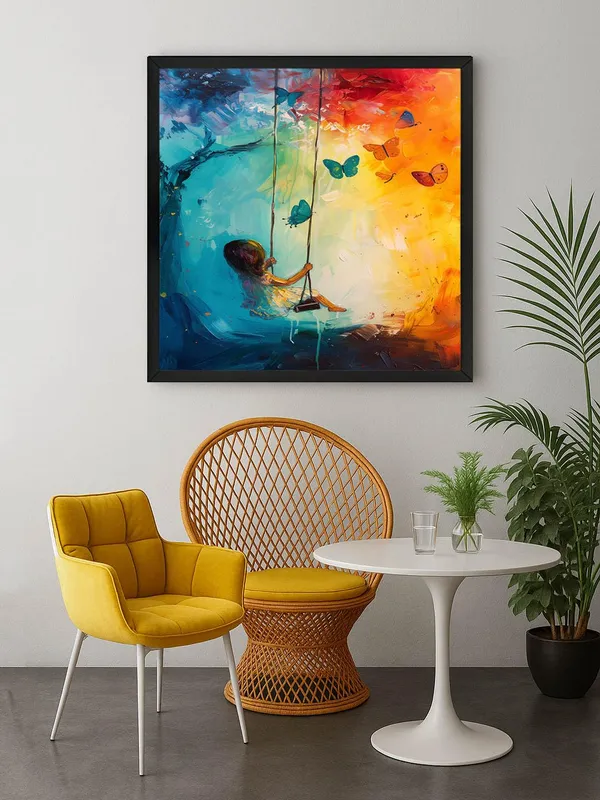 Box_Fiber_Frame_Whimsical_Child_on_Swing_Canvas-Wrapped_Painting_-_24X24_|_Playful_and_Colorful_Wall_Art_(BLF24X240436)