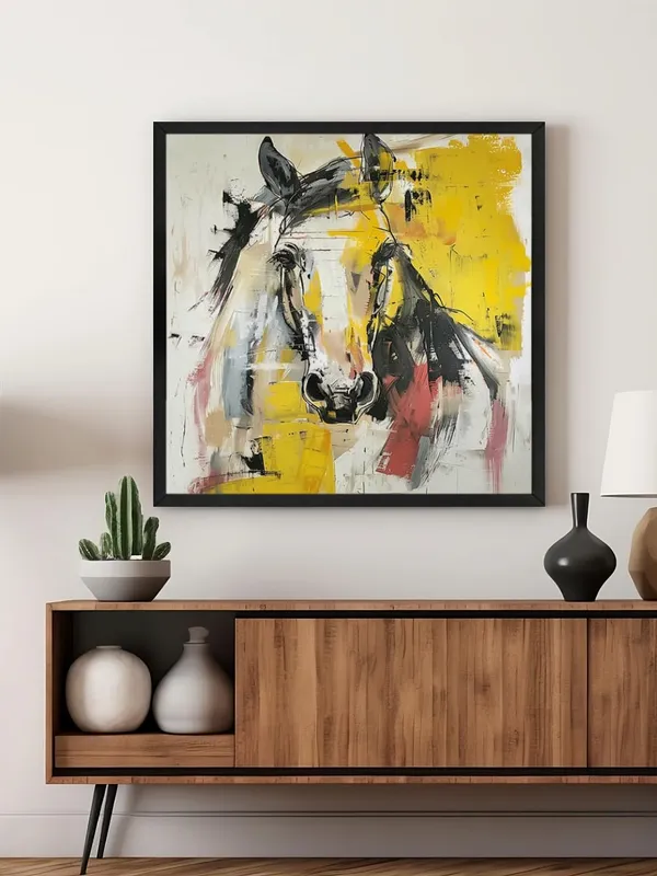 Box_Fiber_Frame_Abstract_Horse_Canvas-Wrapped_Painting_24X24_-_Modern_Art_with_Bold_Yellow_Accents_(BLF24X240378)