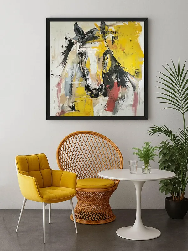 Box_Fiber_Frame_Abstract_Horse_Canvas-Wrapped_Painting_24X24_-_Modern_Art_with_Bold_Yellow_Accents_(BLF24X240378)