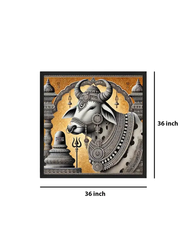 Box_Fiber_Frame_Canvas_Wrapped_Painting_of_Divine_Nandi_Bull_with_Lingam_-_Sacred_Art_for_Spiritual_Spaces_-_36X36_Inches_(BLF36X360561)