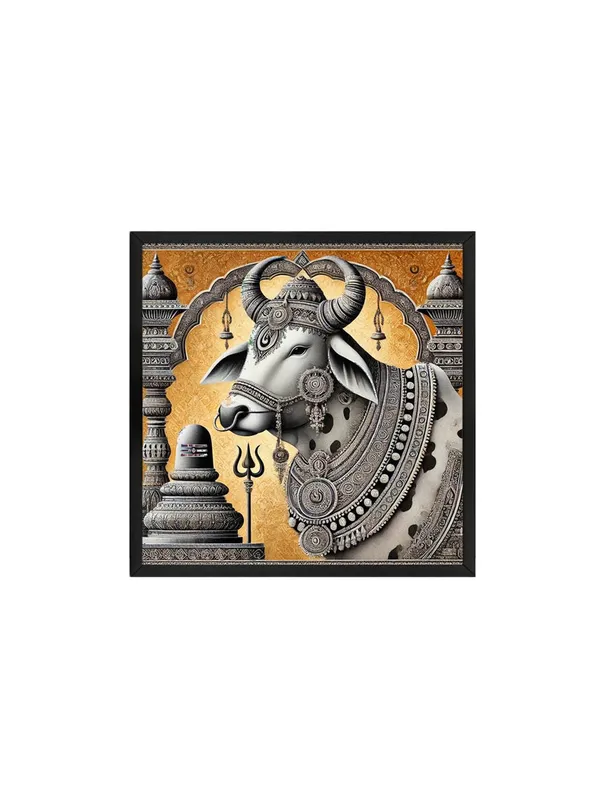 Box_Fiber_Frame_Canvas_Wrapped_Painting_of_Divine_Nandi_Bull_with_Lingam_-_Sacred_Art_for_Spiritual_Spaces_-_36X36_Inches_(BLF36X360561)