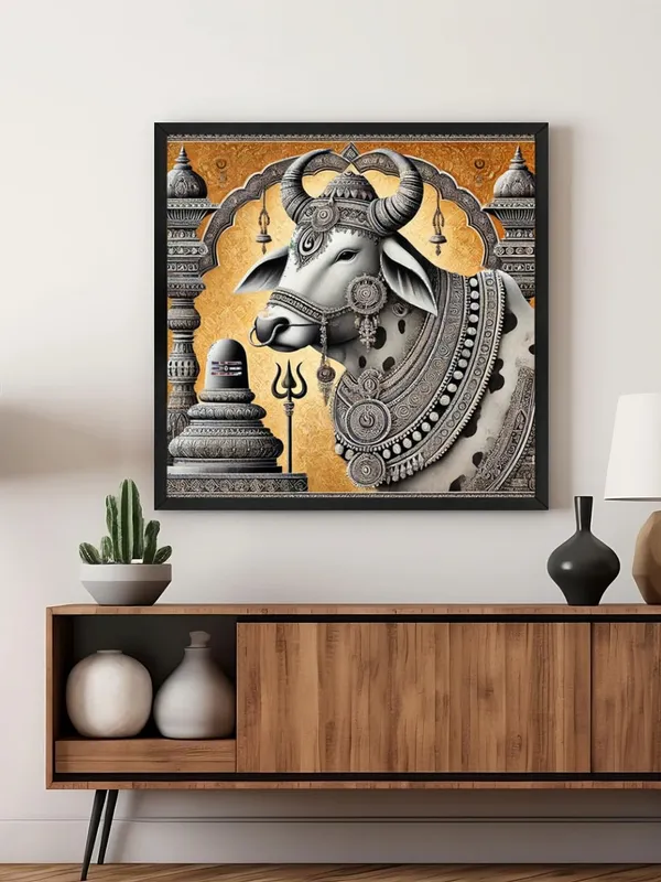 Box_Fiber_Frame_Canvas_Wrapped_Painting_of_Divine_Nandi_Bull_with_Lingam_-_Sacred_Art_for_Spiritual_Spaces_-_36X36_Inches_(BLF36X360561)