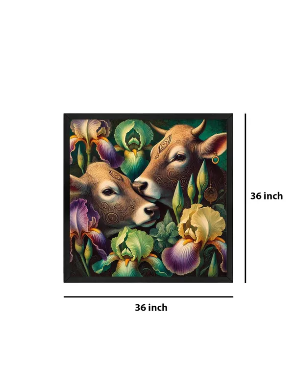 Box_Fiber_Frame_Canvas_Wrapped_Painting_of_Two_Cows_with_Flowers_-_Rustic_Art_for_Traditional_Homes_-_36X36_Inches_(BLF36X360560)