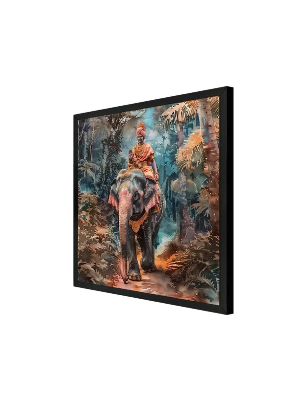 Box_Fiber_Frame_Elephant's_Journey_Through_the_Jungle_a_man_riding_an_elephant_through_a_lush,_tropical_foresttropical_forest_(BLF36X360176)