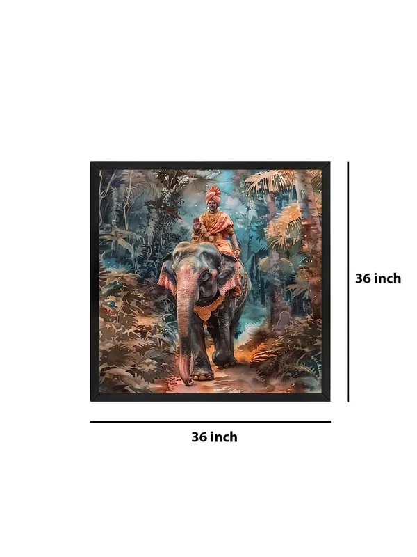 Box_Fiber_Frame_Elephant's_Journey_Through_the_Jungle_a_man_riding_an_elephant_through_a_lush,_tropical_foresttropical_forest_(BLF36X360176)