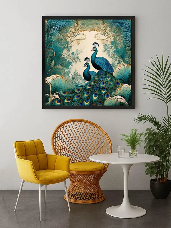 Box_Fiber_Frame_Ornamental_Majesty:_Peacocks_in_Flourishing_Foliage,_a_Vibrant_Nature-Inspired_Canvas_Painting_for_Elegant_Spaces_(BLF36X360298)