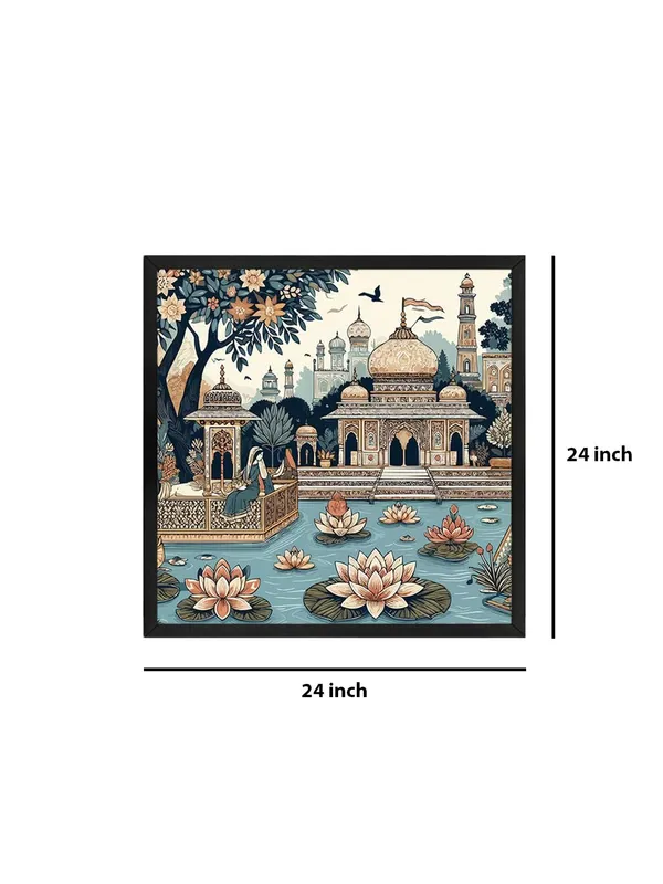 Box_Fiber_Frame_Traditional_Indian_Palace_with_Lotus_Pond_indian_art_painting_with_frame_(BLF24X240201)