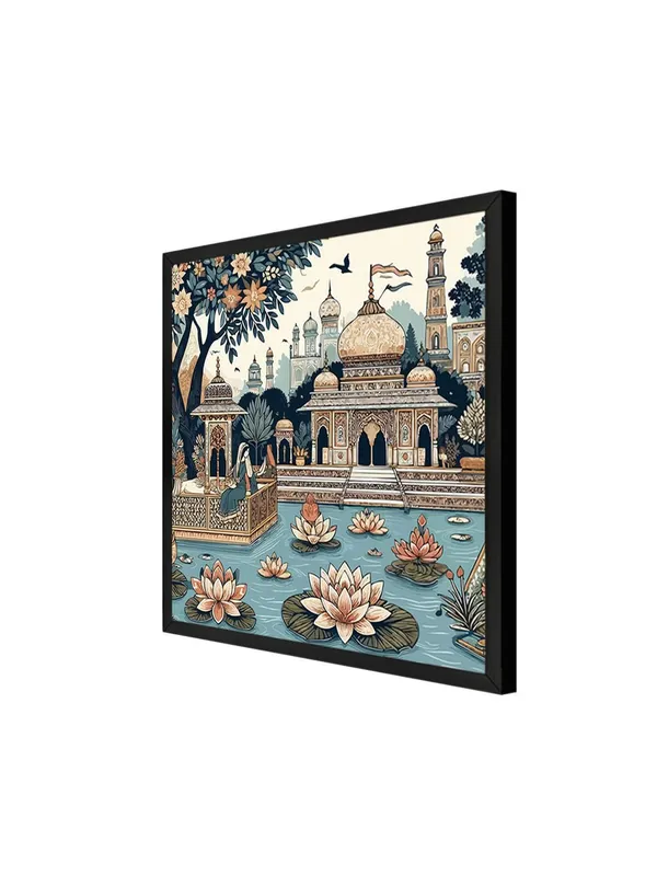 Box_Fiber_Frame_Traditional_Indian_Palace_with_Lotus_Pond_indian_art_painting_with_frame_(BLF24X240201)