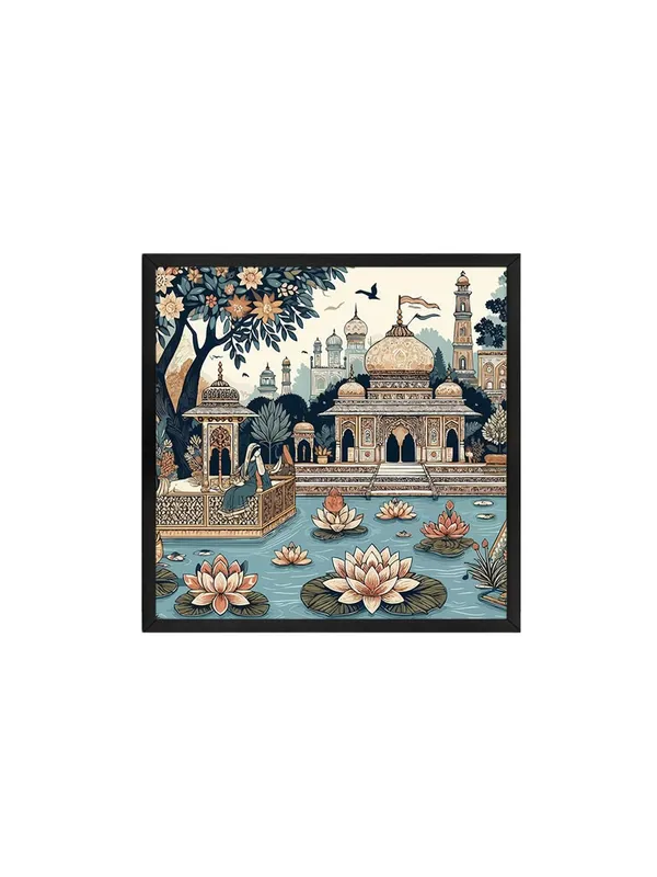 Box_Fiber_Frame_Traditional_Indian_Palace_with_Lotus_Pond_indian_art_painting_with_frame_(BLF24X240201)