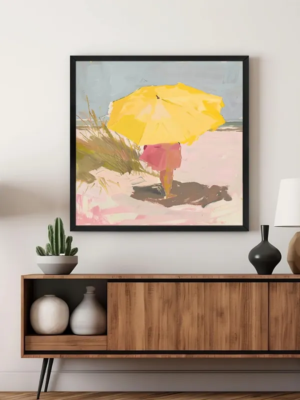 Box_Fiber_Frame_Canvas-Wrapped_Child_Under_Yellow_Umbrella_Painting,_36X36_�_Summer_Vibes,_Playful_Beach_Art_for_Bedroom_or_Living_Room_(BLF36X360439)