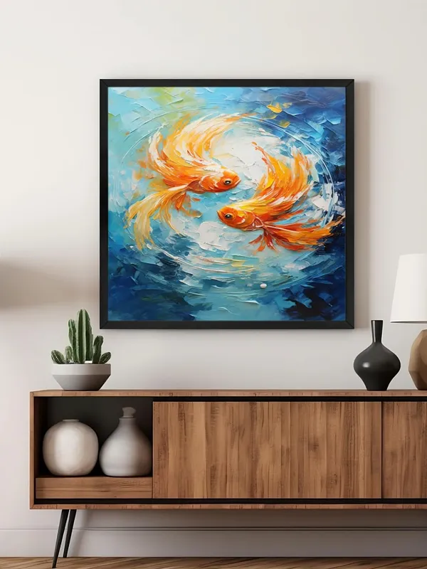 Box_Fiber_Frame_Canvas-Wrapped_Two_Goldfish_in_Water_Painting,_36X36_�_Zen_Art,_Vibrant_Colors,_Tranquil_Decor_for_Home_or_Office_(BLF36X360442)