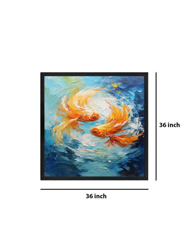 Box_Fiber_Frame_Canvas-Wrapped_Two_Goldfish_in_Water_Painting,_36X36_�_Zen_Art,_Vibrant_Colors,_Tranquil_Decor_for_Home_or_Office_(BLF36X360442)