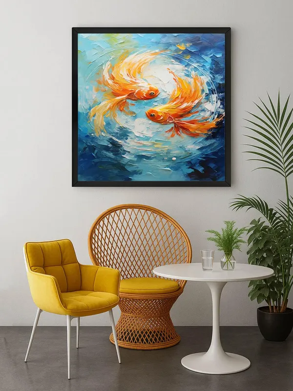 Box_Fiber_Frame_Canvas-Wrapped_Two_Goldfish_in_Water_Painting,_36X36_�_Zen_Art,_Vibrant_Colors,_Tranquil_Decor_for_Home_or_Office_(BLF36X360442)