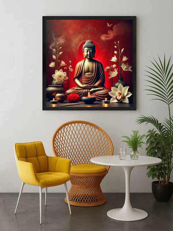 Box_Fiber_Frame_Canvas_Wrapped_Painting_of_Buddha_with_Candlelight_-_Peaceful_Decor_for_Zen_Ambiance_-_36X36_Inches_(BLF36X360554)