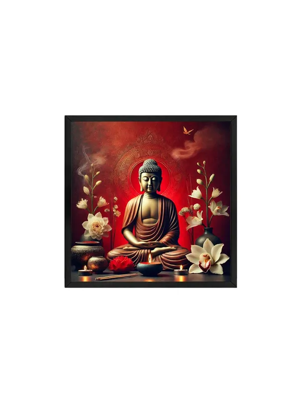 Box_Fiber_Frame_Canvas_Wrapped_Painting_of_Buddha_with_Candlelight_-_Peaceful_Decor_for_Zen_Ambiance_-_36X36_Inches_(BLF36X360554)