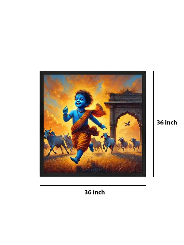 Box_Fiber_Frame_Vibrant_Canvas-Wrapped_Painting_of_Little_Krishna_in_Vrindavan_Wall_Art_Decor_for_Living_Room_and_Offices_36X36_Inches_(BLF36X360531)