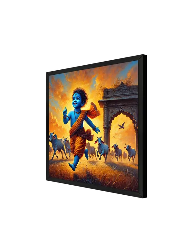 Box_Fiber_Frame_Vibrant_Canvas-Wrapped_Painting_of_Little_Krishna_in_Vrindavan_Wall_Art_Decor_for_Living_Room_and_Offices_36X36_Inches_(BLF36X360531)