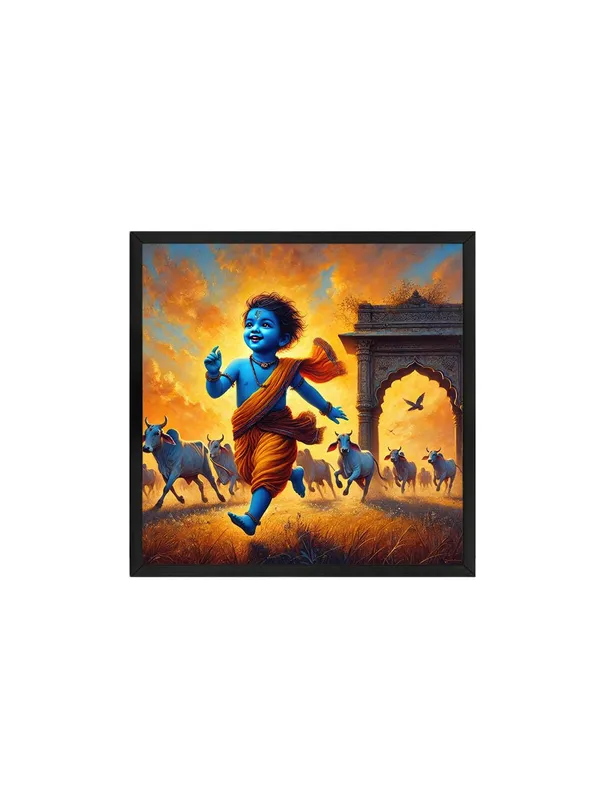 Box_Fiber_Frame_Vibrant_Canvas-Wrapped_Painting_of_Little_Krishna_in_Vrindavan_Wall_Art_Decor_for_Living_Room_and_Offices_36X36_Inches_(BLF36X360531)