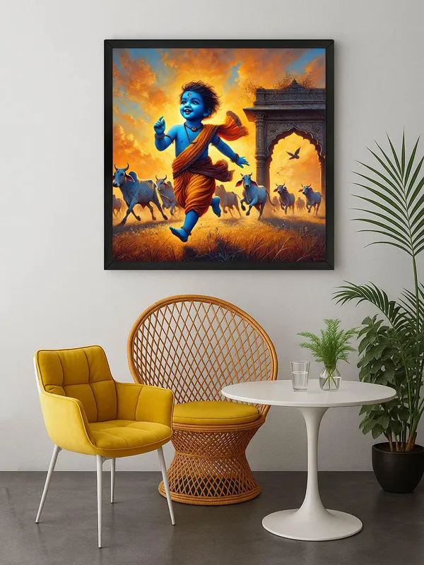 Box_Fiber_Frame_Vibrant_Canvas-Wrapped_Painting_of_Little_Krishna_in_Vrindavan_Wall_Art_Decor_for_Living_Room_and_Offices_36X36_Inches_(BLF36X360531)