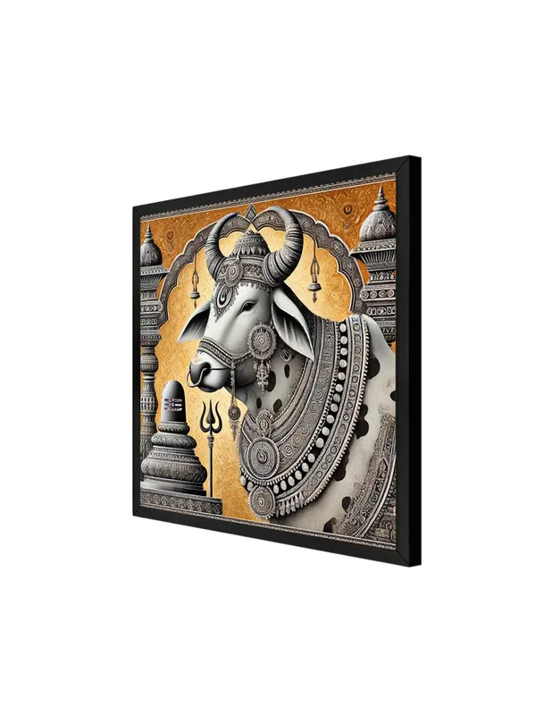 Box_Fiber_Frame_Canvas_Wrapped_Painting_of_Divine_Nandi_Bull_with_Lingam_-_Sacred_Art_for_Spiritual_Spaces_-_24X24_Inches_(BLF24X240561)
