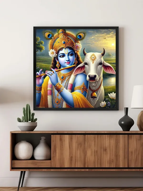 Box_Fiber_Frame_Canvas_Wrapped_Painting_of_Krishna_with_Cow_in_Rural_Scenery_-_Traditional_Indian_Decor_for_Home_-24X24_Inches_(BLF24X240513)