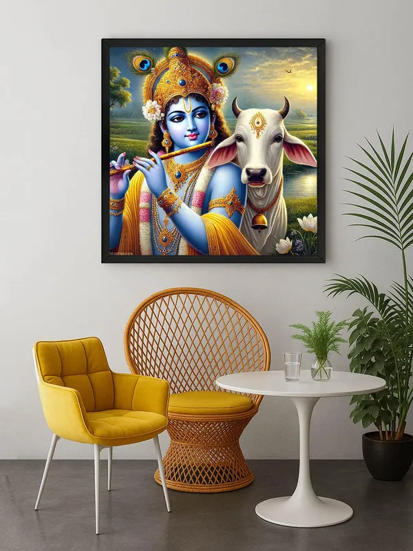Box_Fiber_Frame_Canvas_Wrapped_Painting_of_Krishna_with_Cow_in_Rural_Scenery_-_Traditional_Indian_Decor_for_Home_-24X24_Inches_(BLF24X240513)