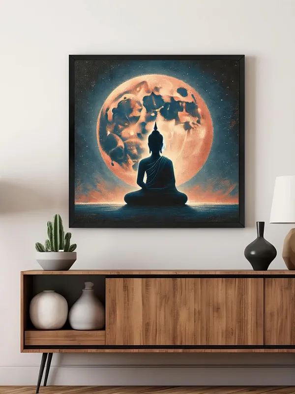 Box_Fiber_Frame_Buddha_Silhouette_against_Moonlight_Canvas-Wrapped_Painting,_�_Zen_Wall_Art_36X36_Inches_(BLF36X360524)