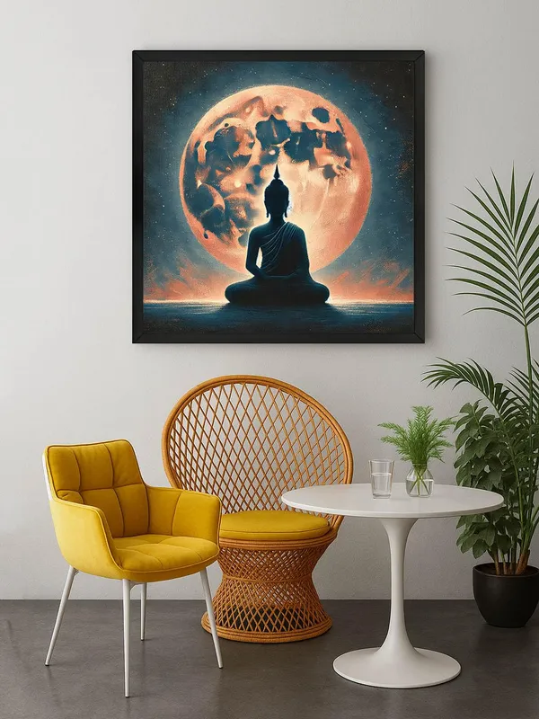Box_Fiber_Frame_Buddha_Silhouette_against_Moonlight_Canvas-Wrapped_Painting,_�_Zen_Wall_Art_36X36_Inches_(BLF36X360524)
